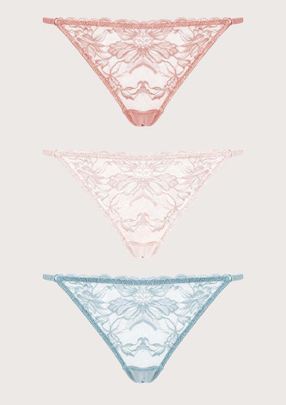 Pretty In Petals Breathable Sexy Lace String Thongs 3 Pack