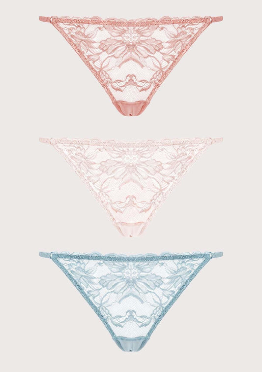 Pretty In Petals Breathable Sexy Lace String Thongs 3 Pack