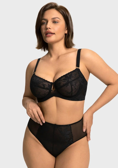 HSIA Petalia Plus Size Seamless Lace Underwire Balconette Demi No Padded Bra with High Elastic Fabric Delicate Lace Trim Cutout & Adjustable Straps