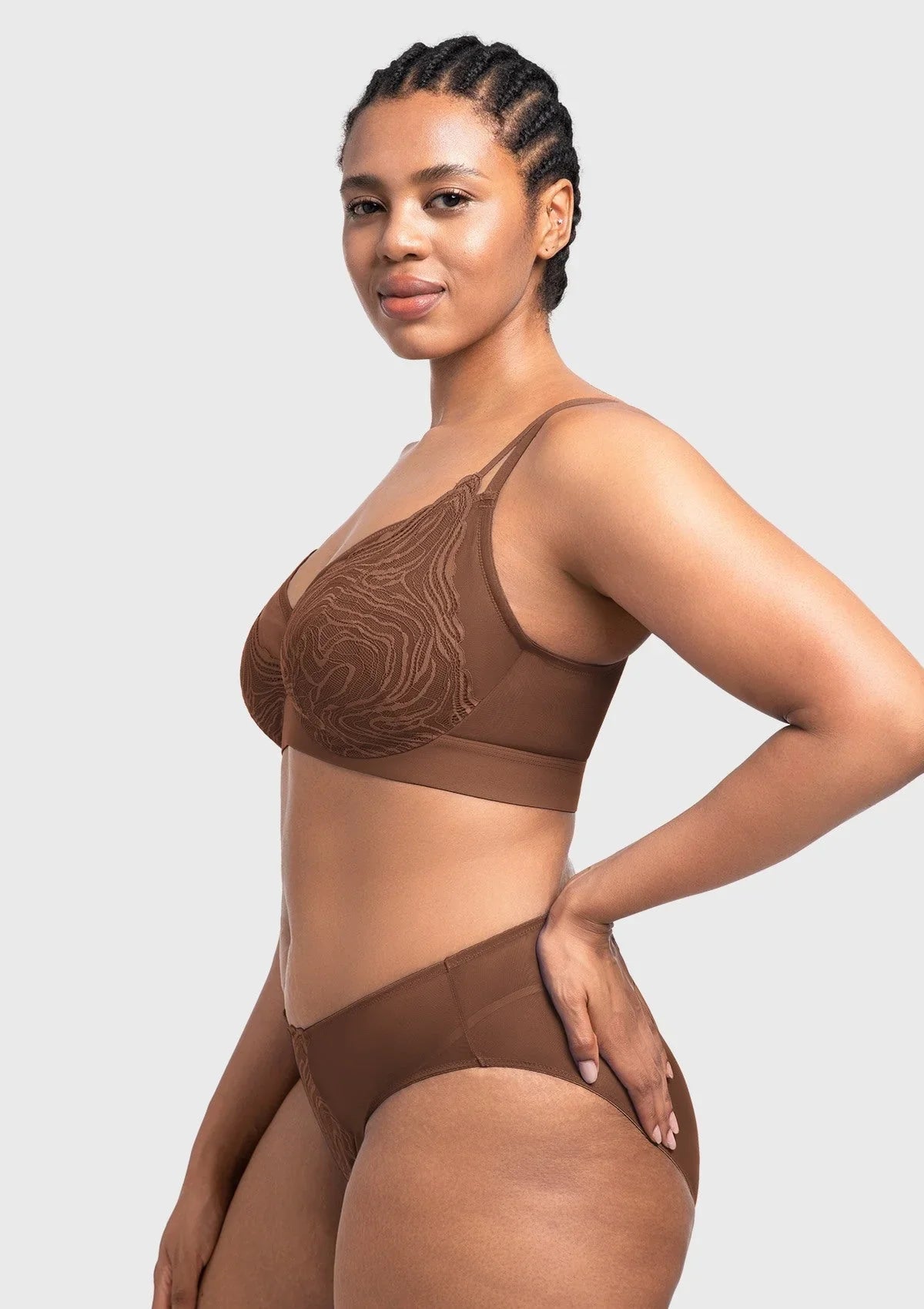 Serenata Flora Linear Lace Sheer Mesh Full Coverage Unlined Underwire Bra