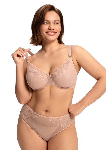 HSIA Yumi Unlined Sheer Embroidery Lace Full Coverage Bra Elegant Sculpting Support