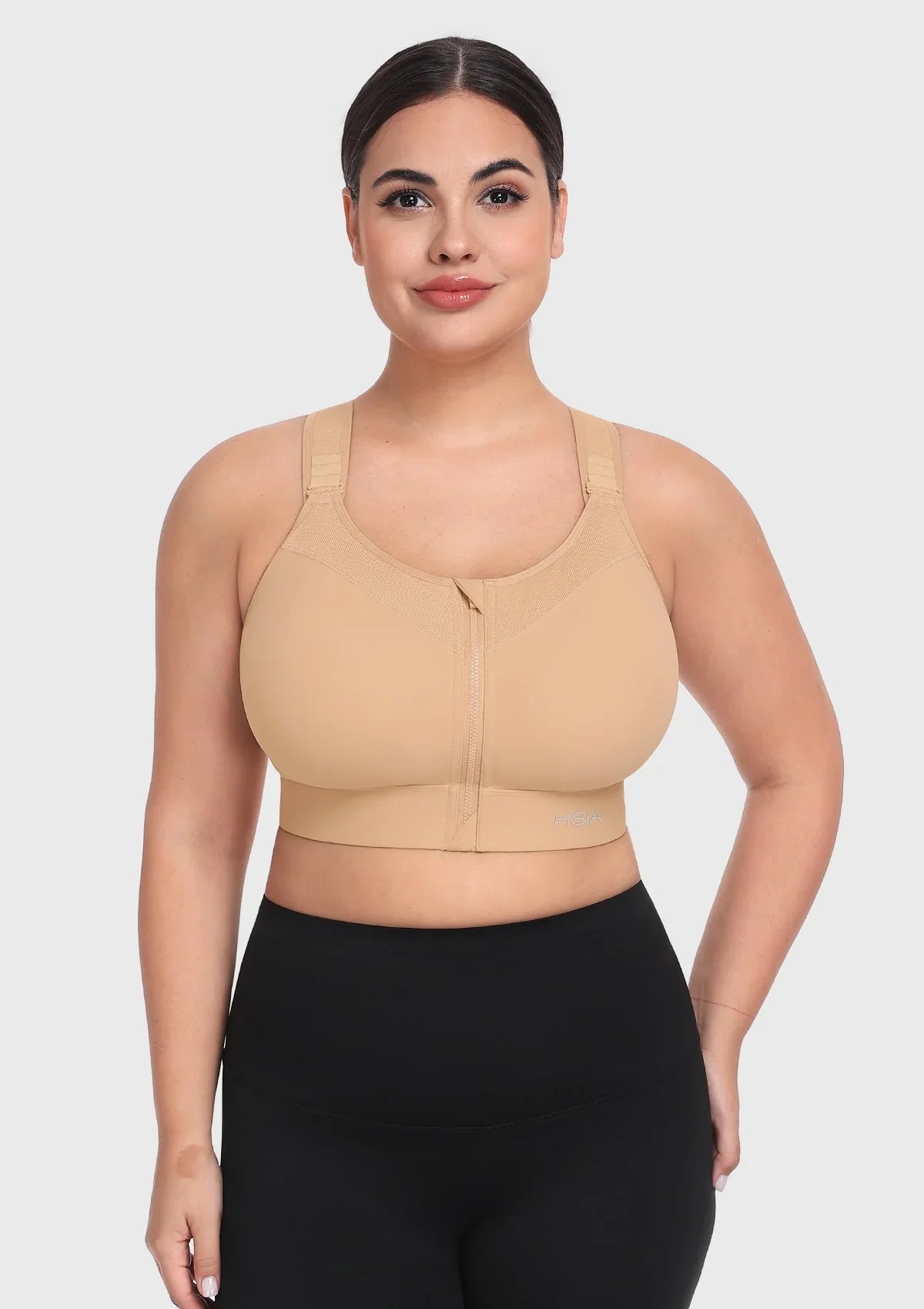 HSIA PowerMove High Support Zip Front Sports Bra Wireless No Bounce Adjustable Wide Straps