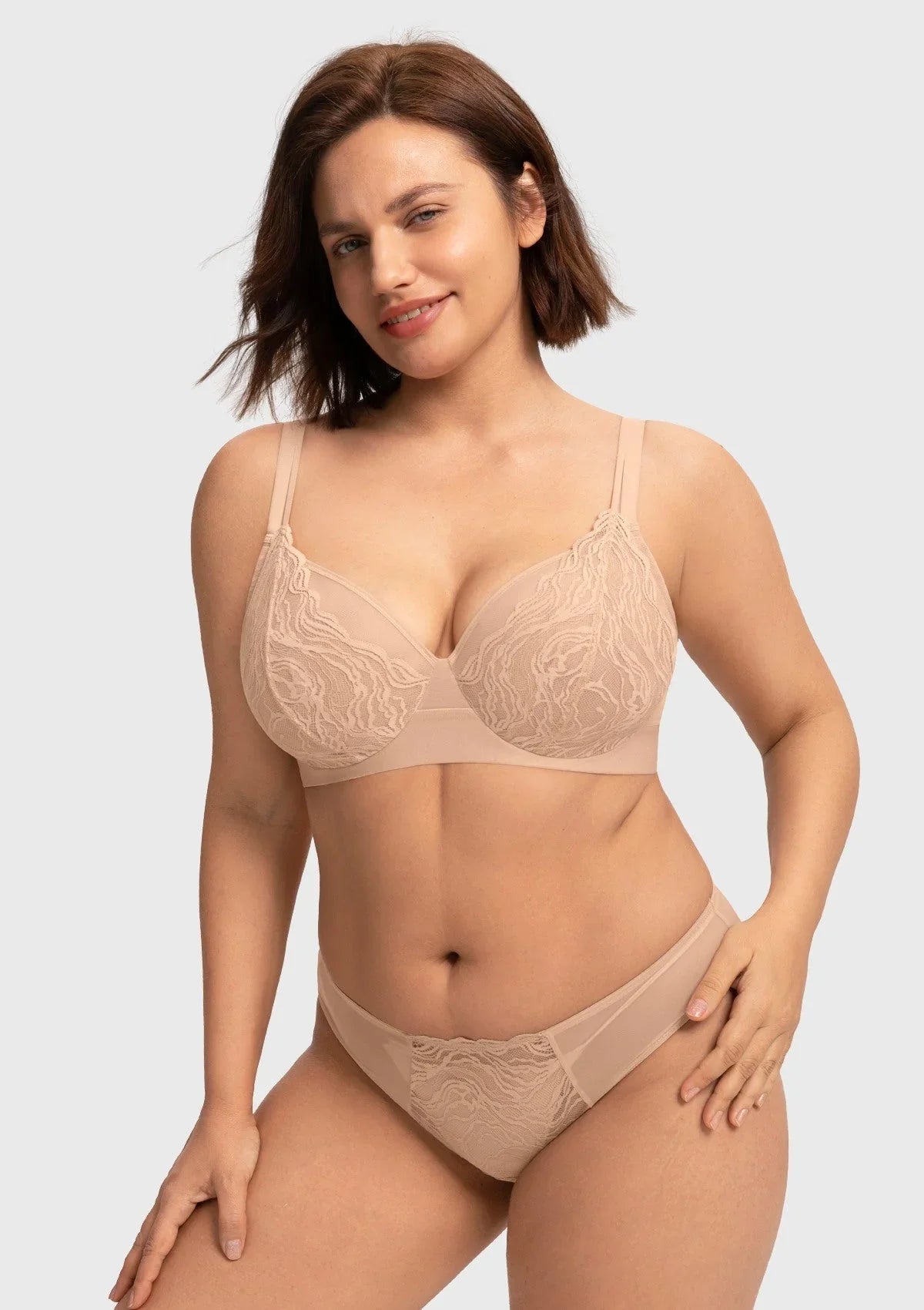 Serenata Flora Linear Lace Sheer Mesh Full Coverage Unlined Underwire Bra