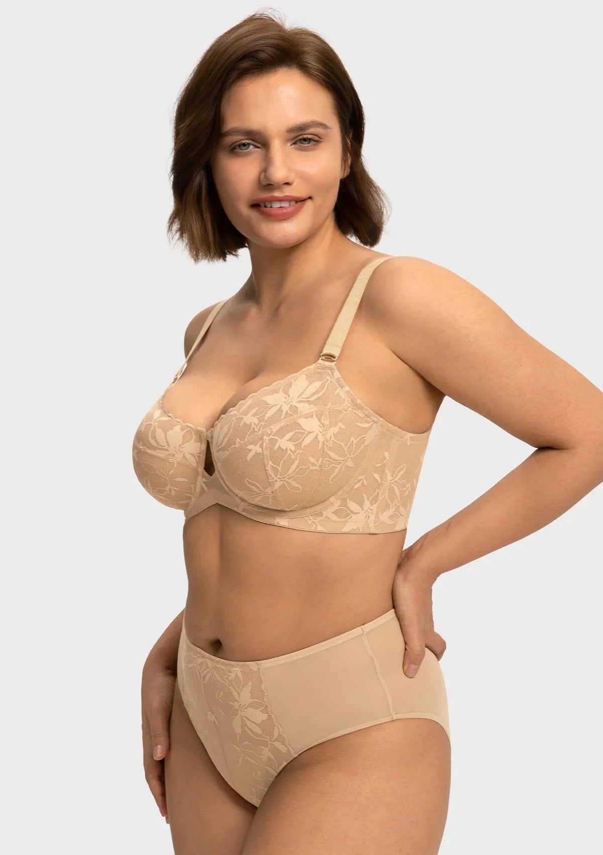 HSIA Petalia Plus Size Seamless Lace Underwire Balconette Demi No Padded Bra with High Elastic Fabric Delicate Lace Trim Cutout & Adjustable Straps