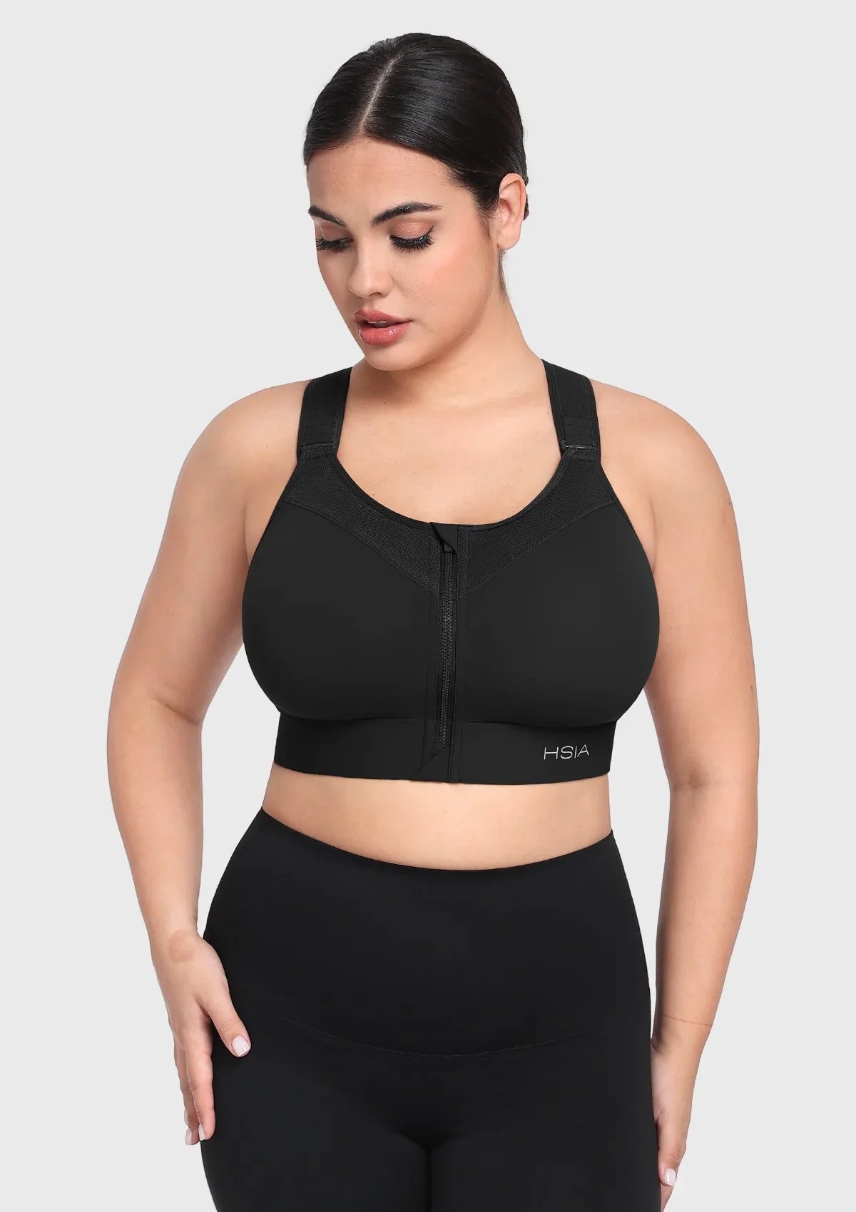 HSIA PowerMove High Support Zip Front Sports Bra Wireless No Bounce Adjustable Wide Straps