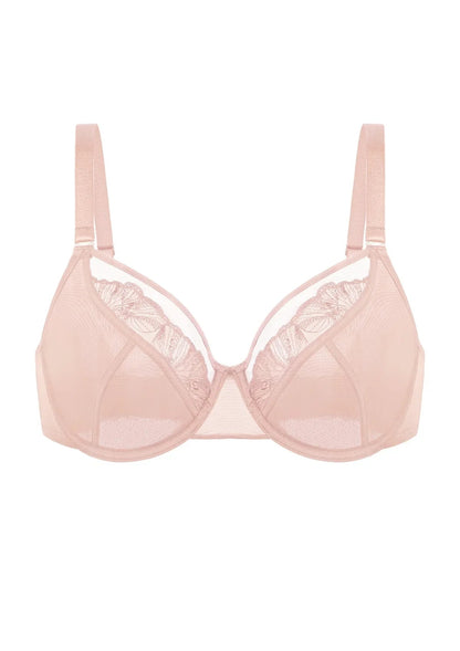 HSIA Yumi Unlined Sheer Embroidery Lace Full Coverage Bra Elegant Sculpting Support
