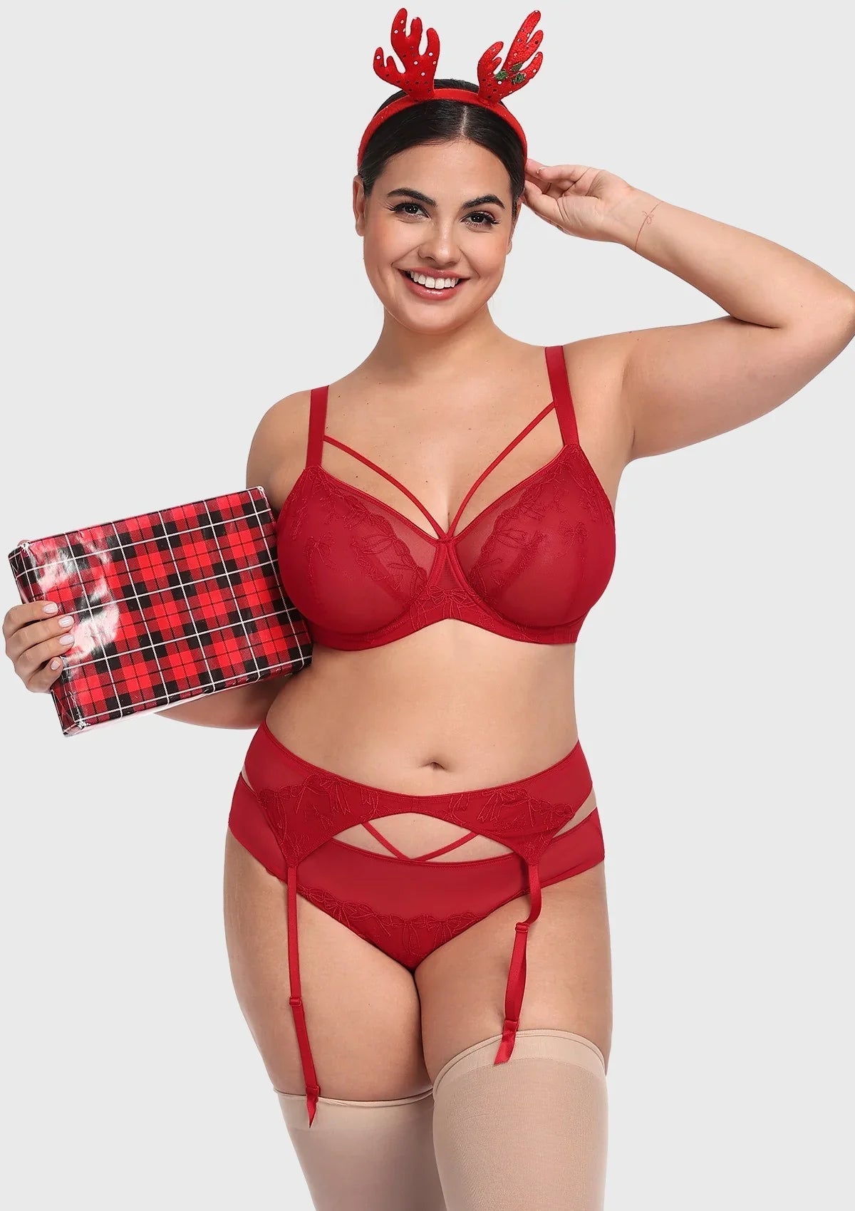 HSIA Renna Holiday Embroidered Red Mesh Thong Underwear