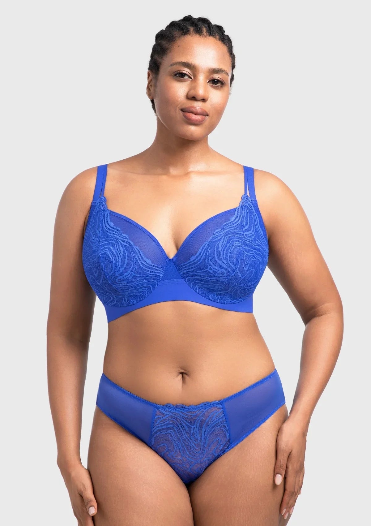 Serenata Flora Linear Lace Sheer Mesh Full Coverage Unlined Underwire Bra