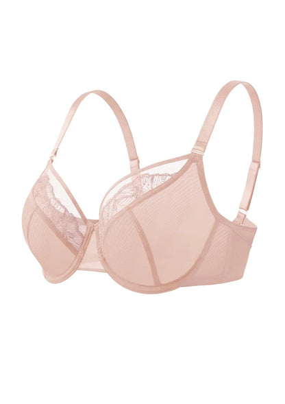 HSIA Yumi Unlined Sheer Embroidery Lace Full Coverage Bra Elegant Sculpting Support