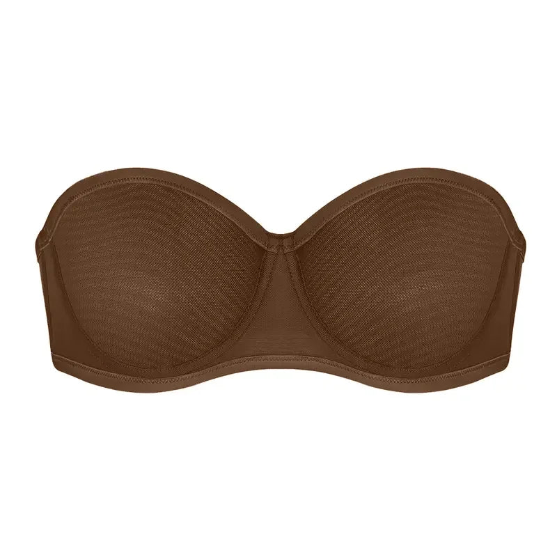 Bella Sheer Mesh Unlined Underwire Strapless Balconette Bra