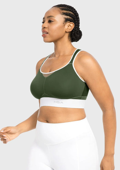 HSIA FlexCore High Impact Racerback Sports Bra Adjustable Support Full Coverage Fit