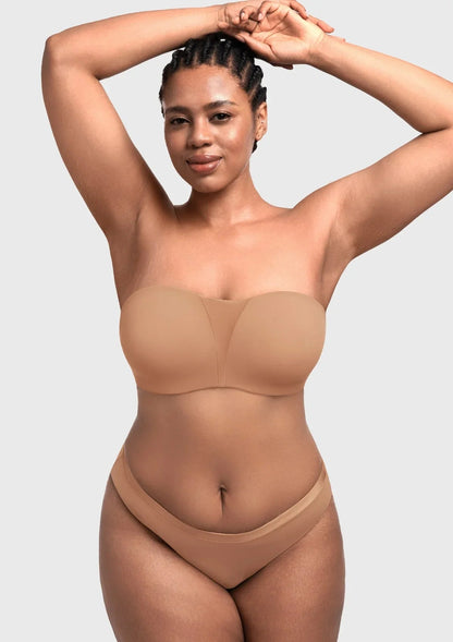 Fiery Unlined Seamless Comfort Underwire Plus Size Bandeau Strapless Coffee Bra