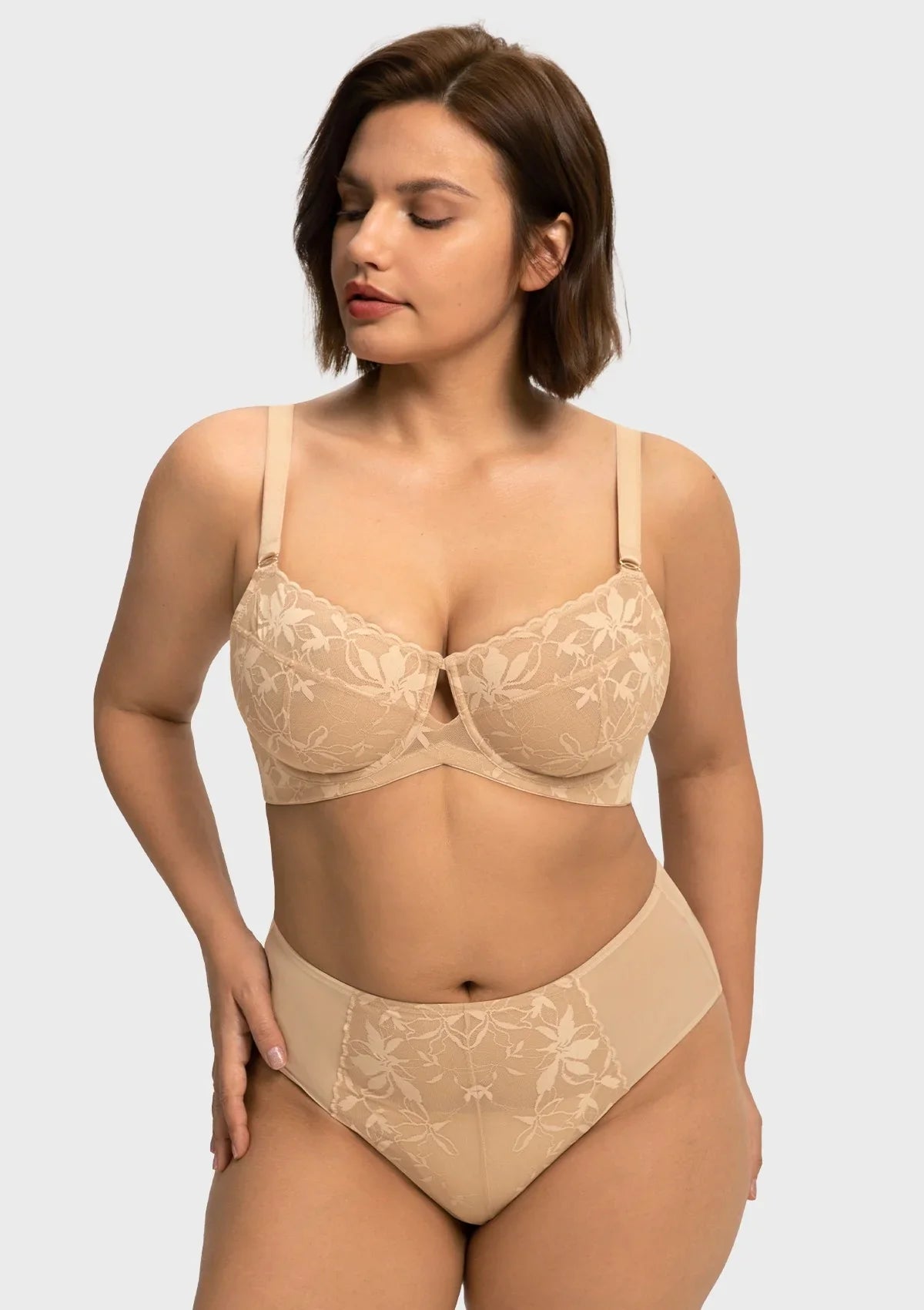 HSIA Petalia Plus Size Seamless Lace Underwire Balconette Demi No Padded Bra with High Elastic Fabric Delicate Lace Trim Cutout & Adjustable Straps