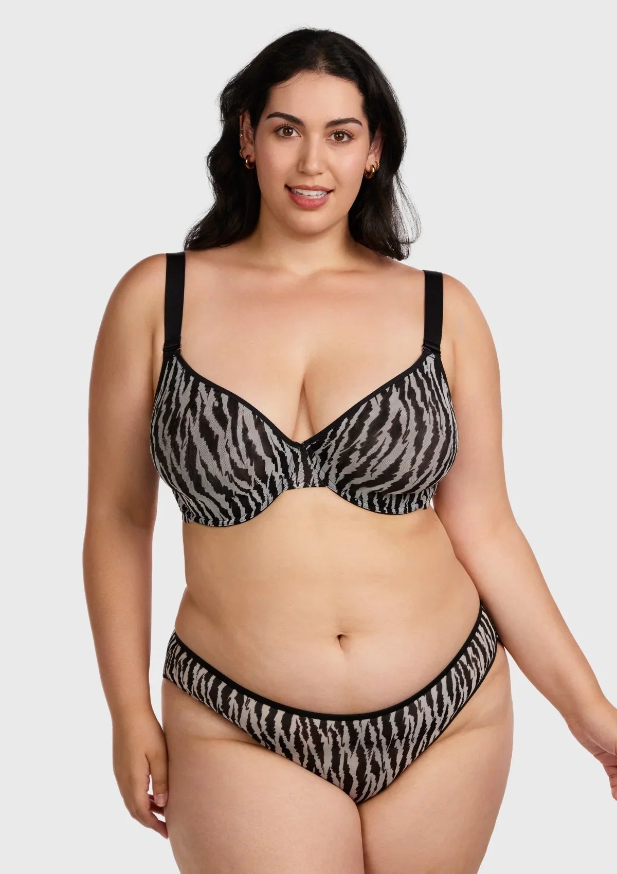 Zebra Wild Black Unlined Underwire Mesh Bra Set