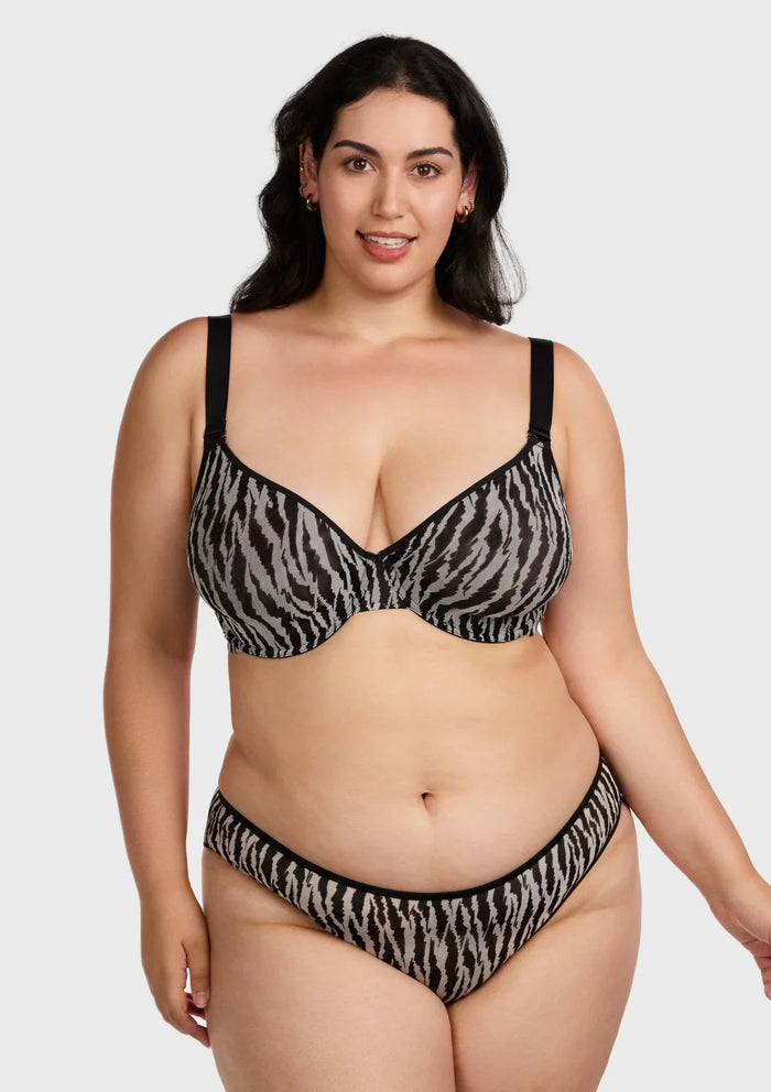 Zebra Wild Black Unlined Underwire Mesh Bra Set