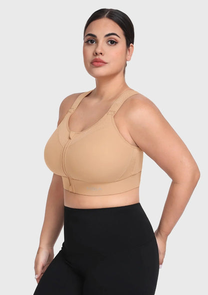 HSIA PowerMove High Support Zip Front Sports Bra Wireless No Bounce Adjustable Wide Straps