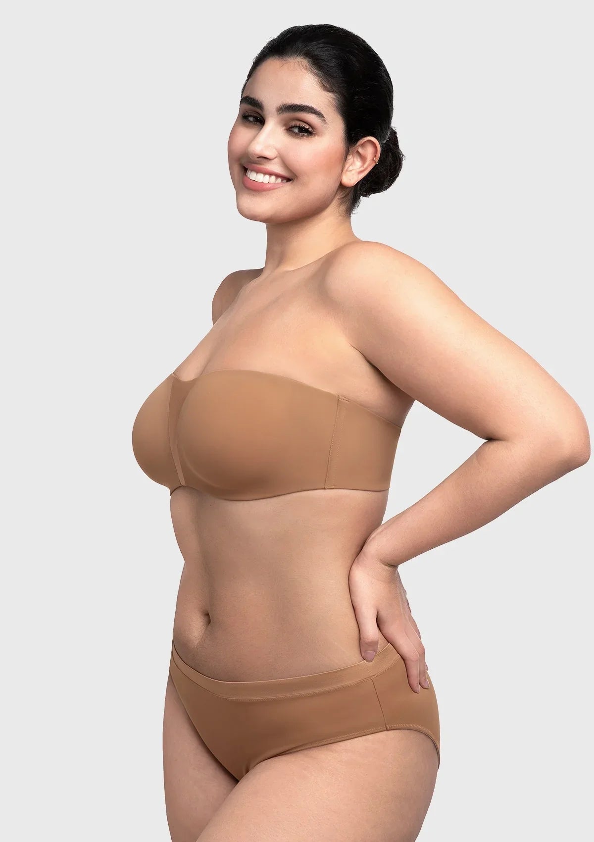 Fiery Unlined Seamless Comfort Underwire Plus Size Bandeau Strapless Coffee Bra