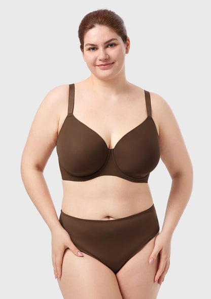 AirMesh Dark Beige Full Coverage Smooth Mesh Lightly Padded Lined Underwire T-Shirt Bra
