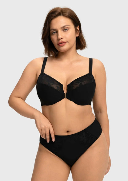 HSIA Anemone Unlined Plus Size Front Closure 3/4 Cup Underwire Back Support Bra Lace Trim for Sculpted Lift Womenswear