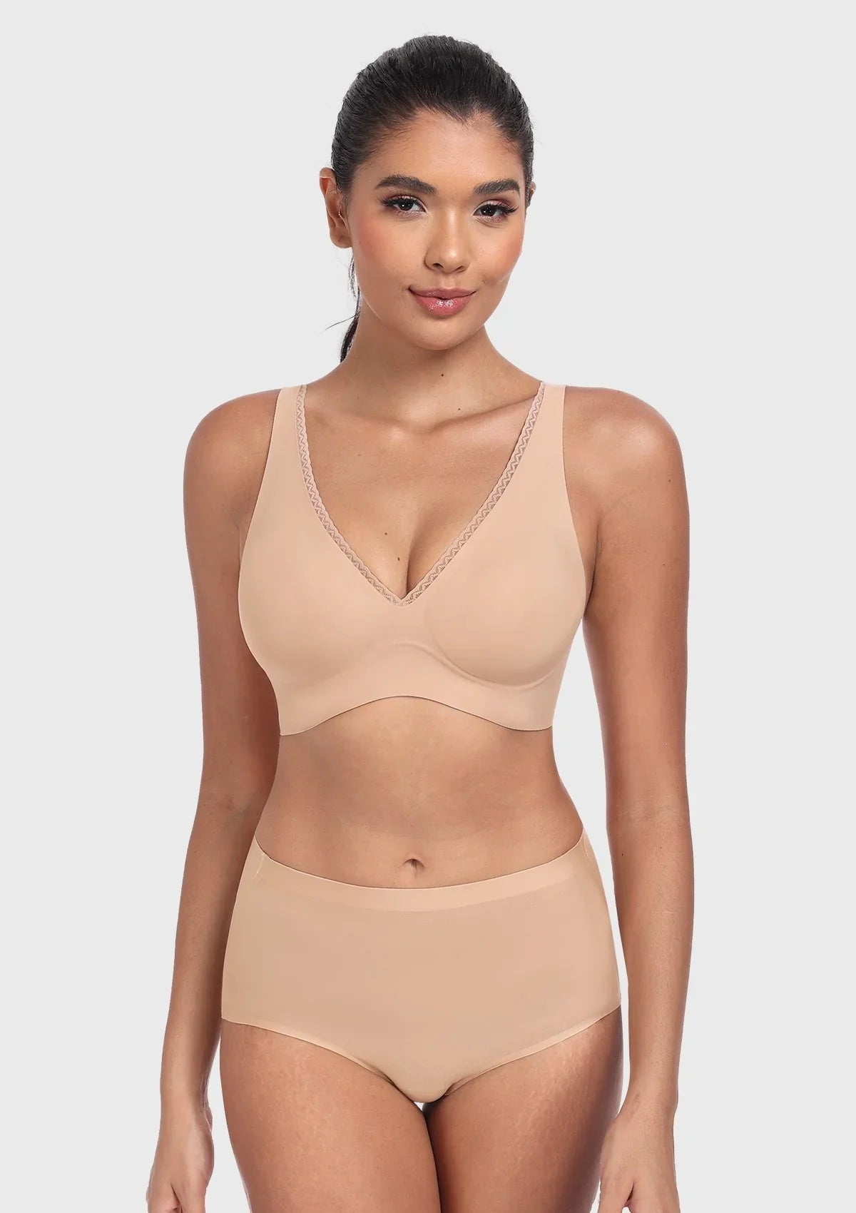 Deep V Seamless Bra Wireless Lift Breathable Perforated Foam Cups