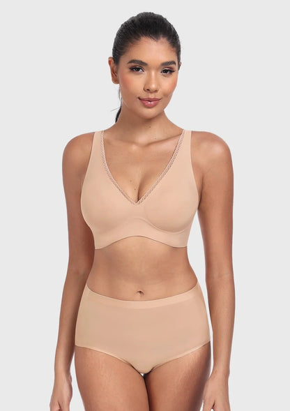 Deep V Seamless Bra Wireless Lift Breathable Perforated Foam Cups
