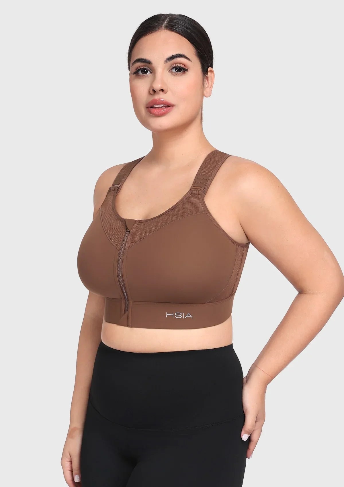 HSIA PowerMove High Support Zip Front Sports Bra Wireless No Bounce Adjustable Wide Straps