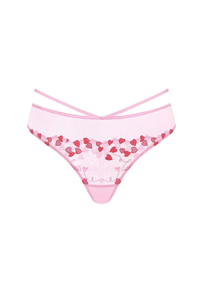 HSIA Renna Holiday Embroidered Pink Mesh Thong Underwear