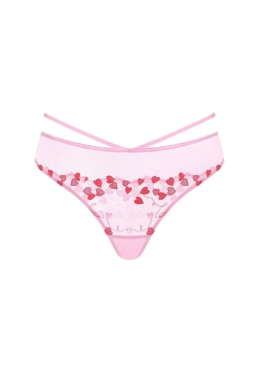 HSIA Renna Holiday Embroidered Pink Mesh Thong Underwear