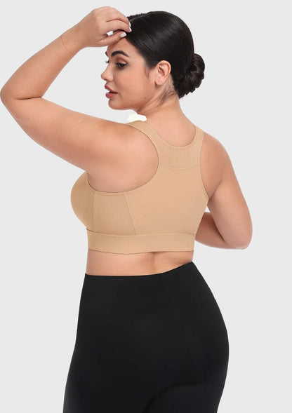 HSIA PowerMove High Support Zip Front Sports Bra Wireless No Bounce Adjustable Wide Straps