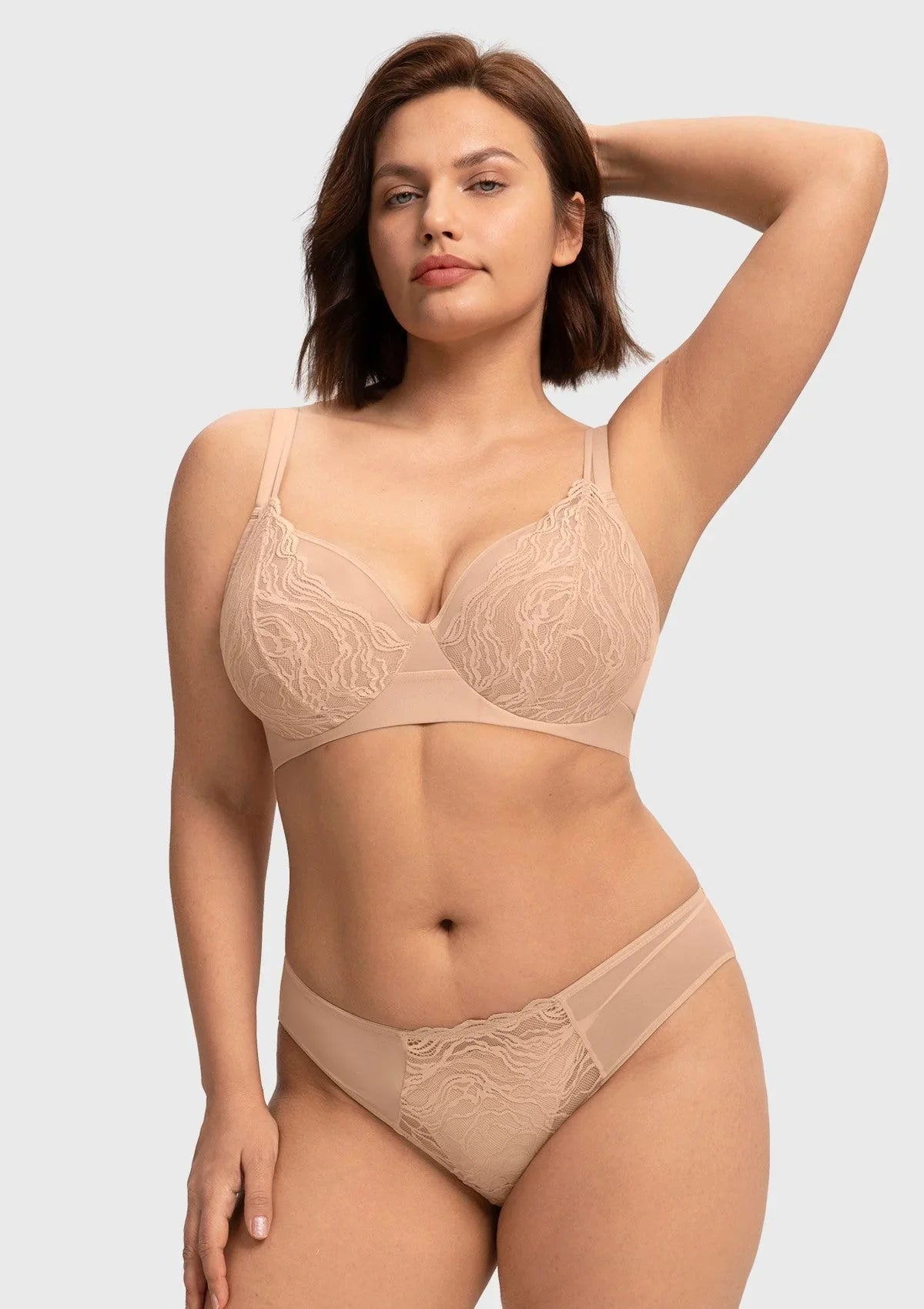 Serenata Flora Linear Lace Sheer Mesh Full Coverage Unlined Underwire Bra