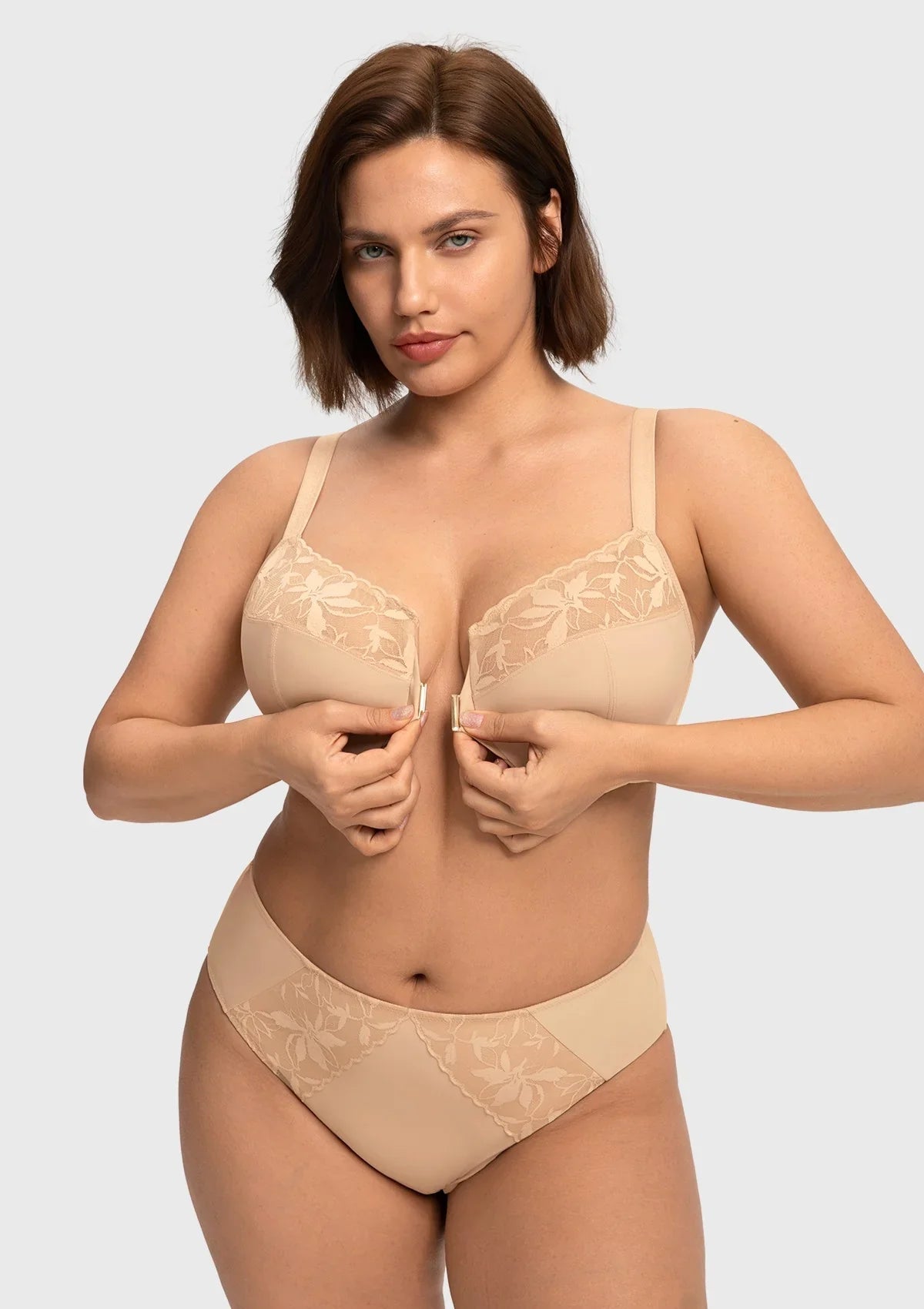 HSIA Anemone Unlined Plus Size Front Closure 3/4 Cup Underwire Back Support Bra Lace Trim for Sculpted Lift Womenswear