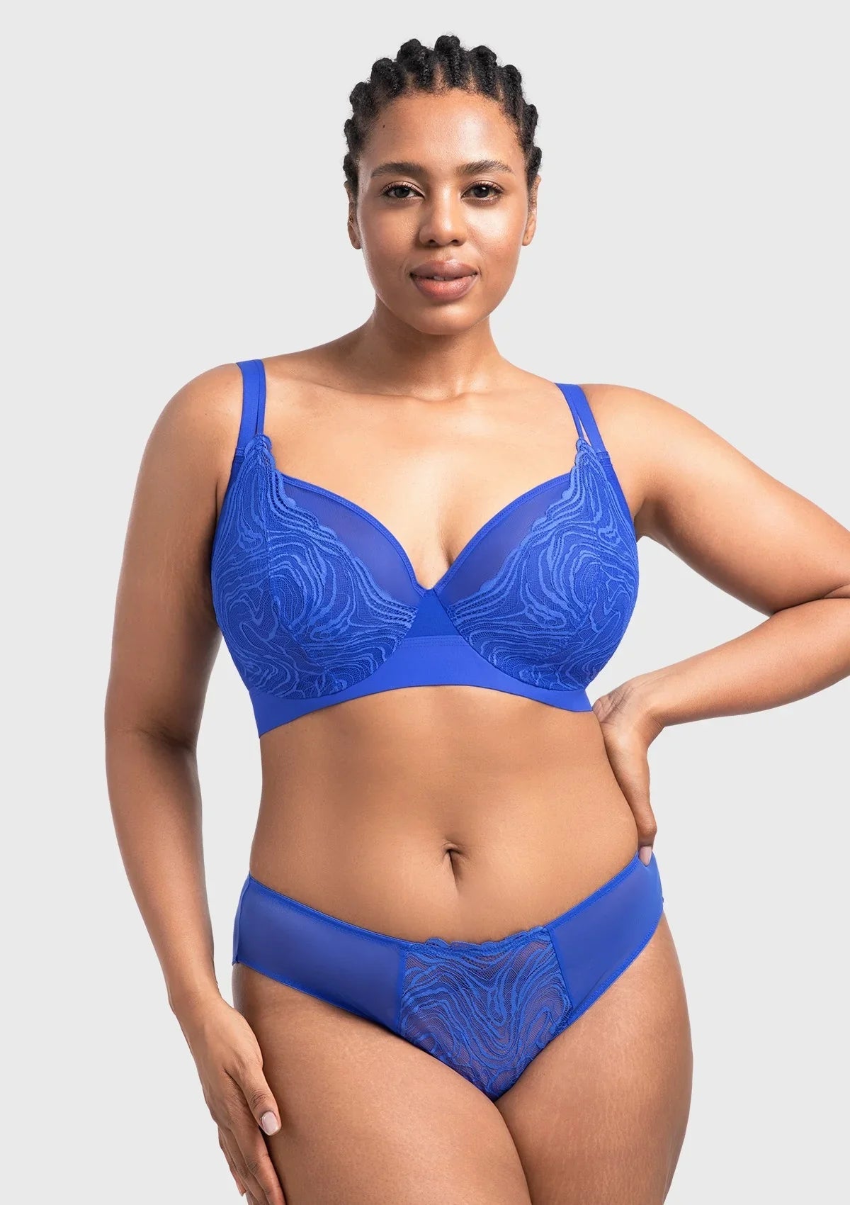 Serenata Flora Linear Lace Sheer Mesh Full Coverage Unlined Underwire Bra