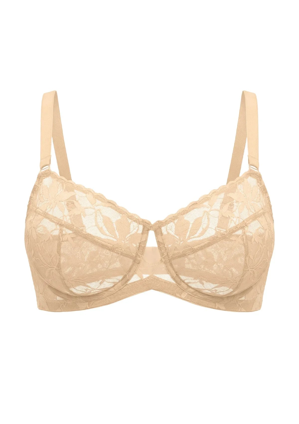 HSIA Petalia Plus Size Seamless Lace Underwire Balconette Demi No Padded Bra with High Elastic Fabric Delicate Lace Trim Cutout & Adjustable Straps