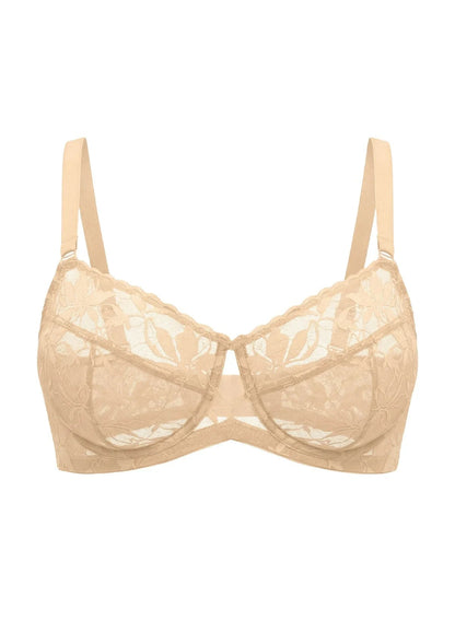 HSIA Petalia Plus Size Seamless Lace Underwire Balconette Demi No Padded Bra with High Elastic Fabric Delicate Lace Trim Cutout & Adjustable Straps