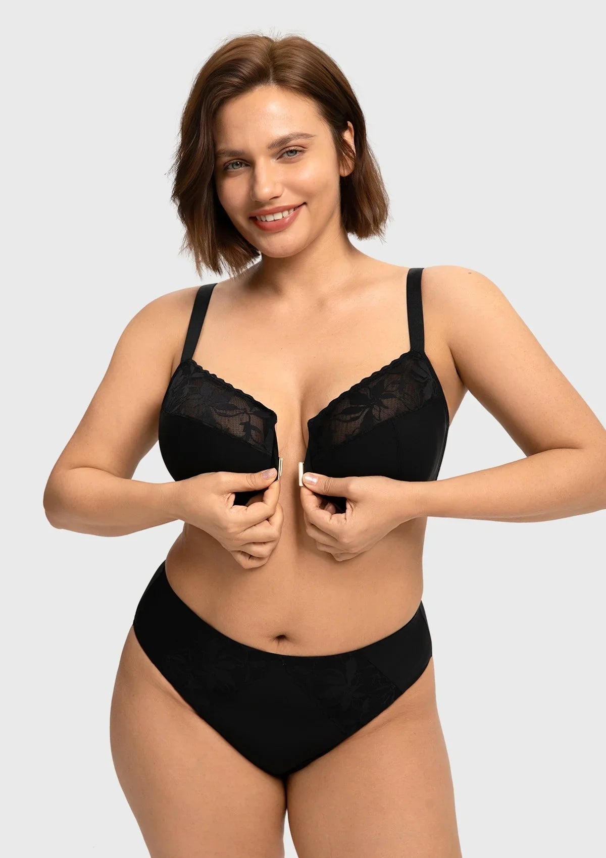 HSIA Anemone Unlined Plus Size Front Closure 3/4 Cup Underwire Back Support Bra Lace Trim for Sculpted Lift Womenswear