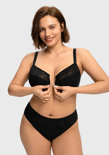 HSIA Anemone Unlined Plus Size Front Closure 3/4 Cup Underwire Back Support Bra Lace Trim for Sculpted Lift Womenswear