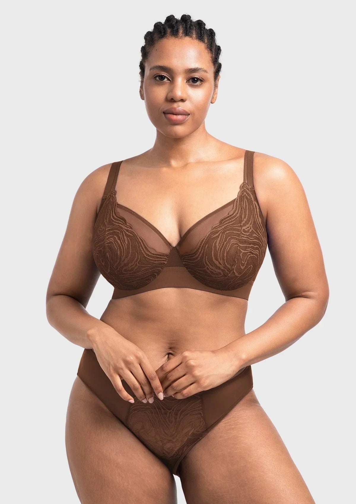 Serenata Flora Linear Lace Sheer Mesh Full Coverage Unlined Underwire Bra