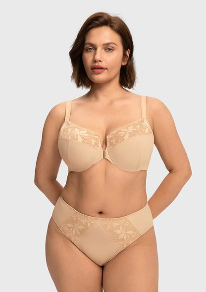 HSIA Anemone Unlined Plus Size Front Closure 3/4 Cup Underwire Back Support Bra Lace Trim for Sculpted Lift Womenswear