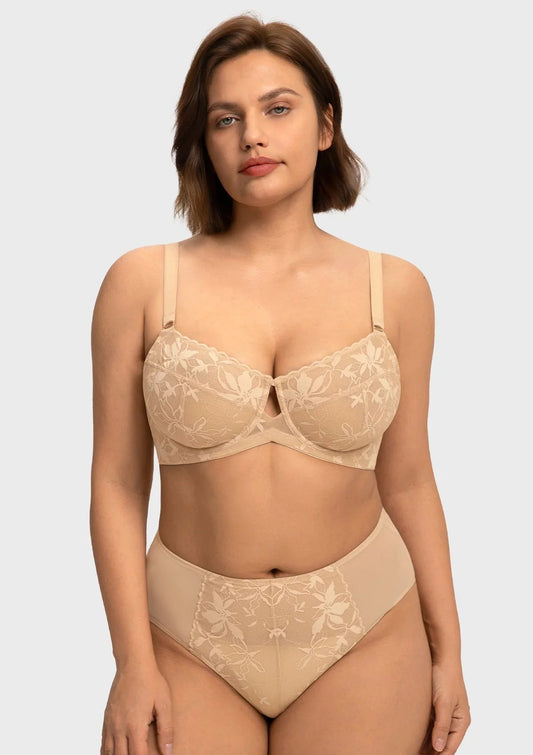 HSIA Petalia Plus Size Seamless Lace Underwire Balconette Demi No Padded Bra with High Elastic Fabric Delicate Lace Trim Cutout & Adjustable Straps