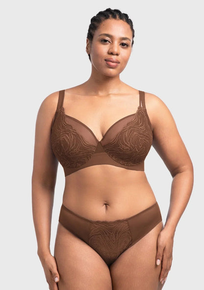 Serenata Flora Linear Lace Sheer Mesh Full Coverage Unlined Underwire Bra