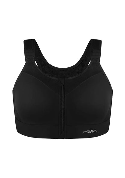 HSIA PowerMove High Support Zip Front Sports Bra Wireless No Bounce Adjustable Wide Straps