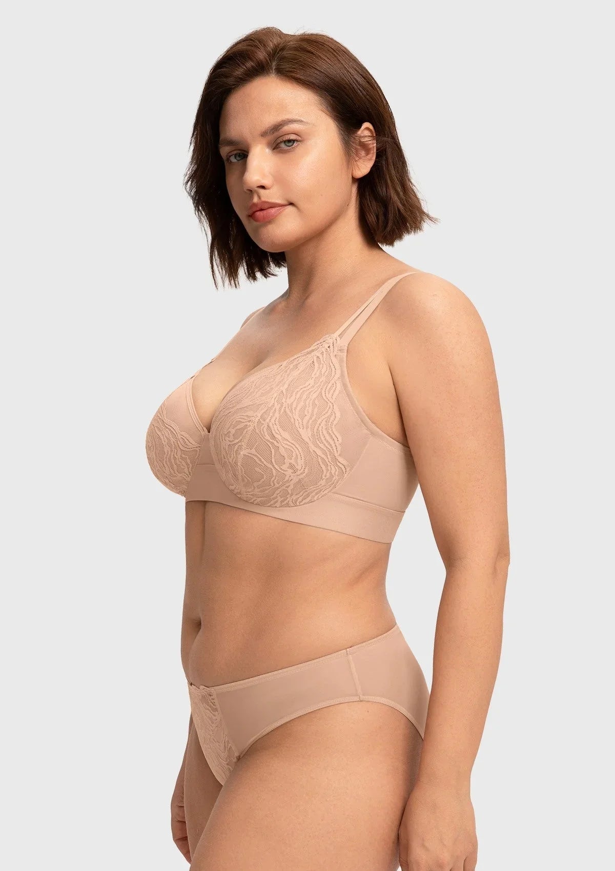 Serenata Flora Linear Lace Sheer Mesh Full Coverage Unlined Underwire Bra