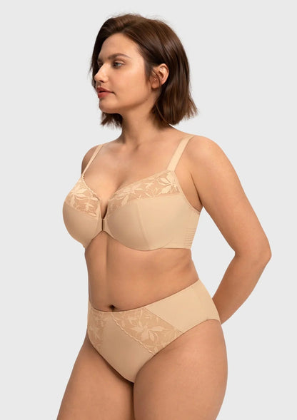 HSIA Anemone Unlined Plus Size Front Closure 3/4 Cup Underwire Back Support Bra Lace Trim for Sculpted Lift Womenswear