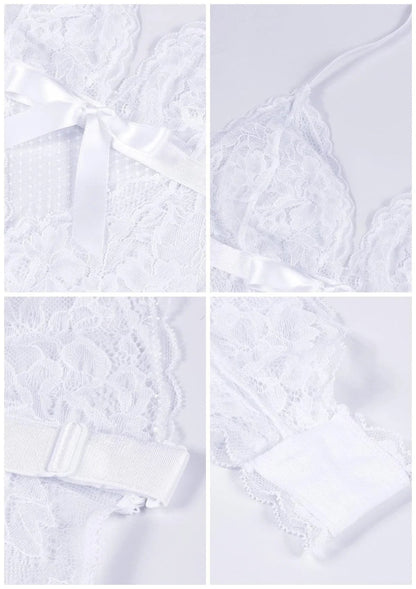 Deep V Lace Sheer Mesh Bodysuit Lingerie