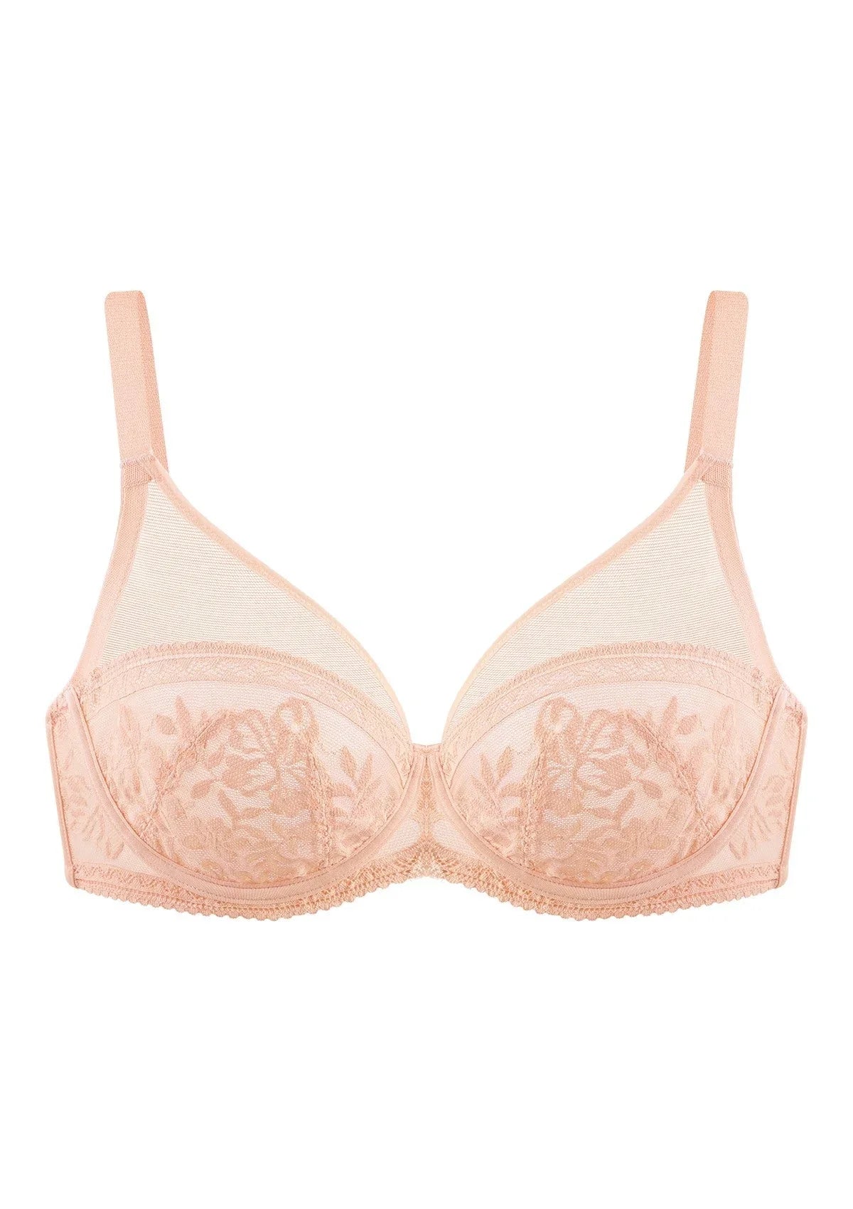 Gladioli Peach Lace Unlined Underwire Bra Set