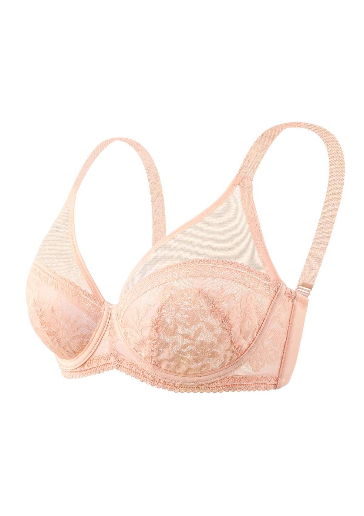 Gladioli Peach Lace Unlined Underwire Bra Set