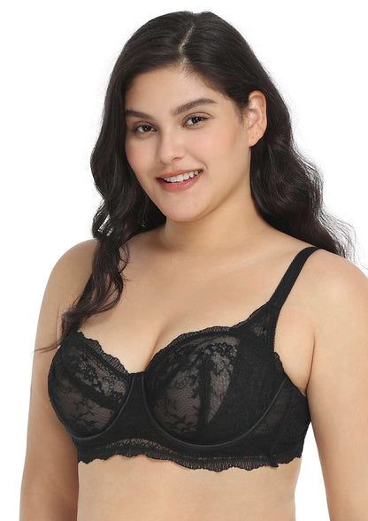 HSIA Floral Lace Unlined Bridal Black Balconette Bra Set