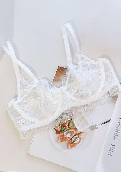 HSIA Floral Lace Unlined Bridal White Balconette Bra Set