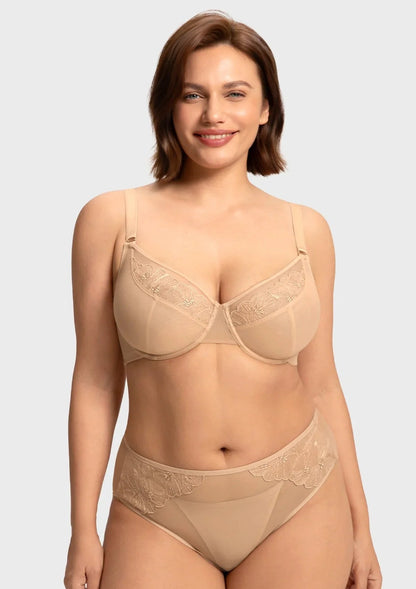 HSIA Yumi Unlined Sheer Embroidery Lace Full Coverage Bra Elegant Sculpting Support