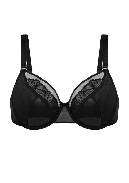 HSIA Yumi Unlined Sheer Embroidery Lace Full Coverage Bra Elegant Sculpting Support